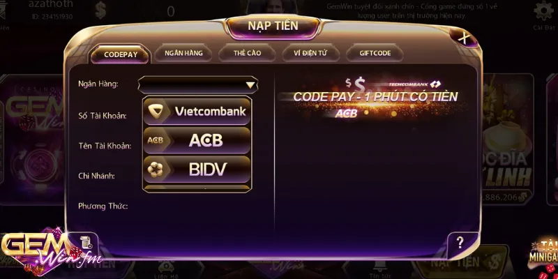 Tạo code thanh toán tại Gem win cực dễ