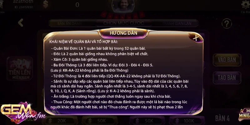 Các tổ hợp có trong Tiến lên