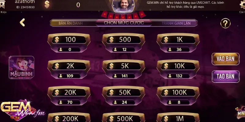 Nắm cách chơi bài Mậu binh khi vào bàn Gemwin