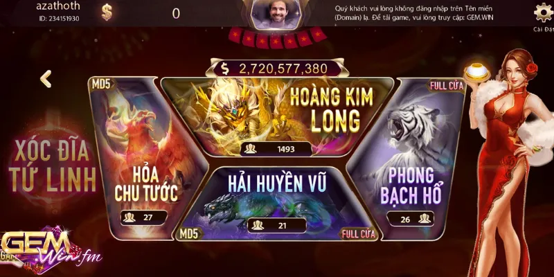 xóc đĩa Tứ Linh Gemwin